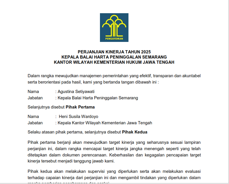Perjanjian Kinerja Balai Harta Peninggalan Semarang 2025