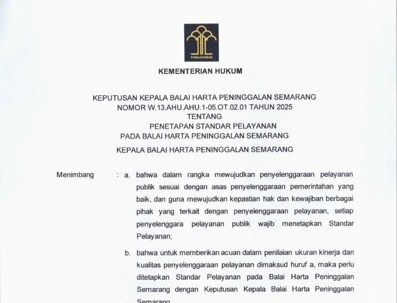 Standar Pelayanan Balai Harta Peninggalan Semarang